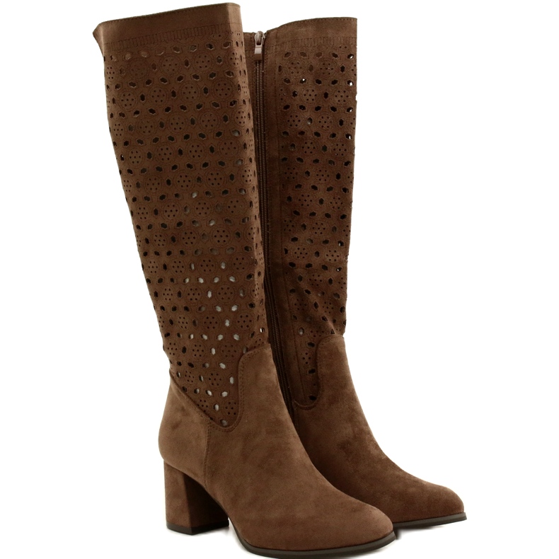 M.Daszyński Ažur čizme na smeđem stupu SA156-10 smeđa 2