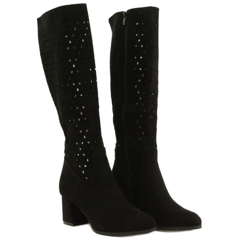 M.Daszyński Ažur čizme na šipku crne SA156-10 crno 2