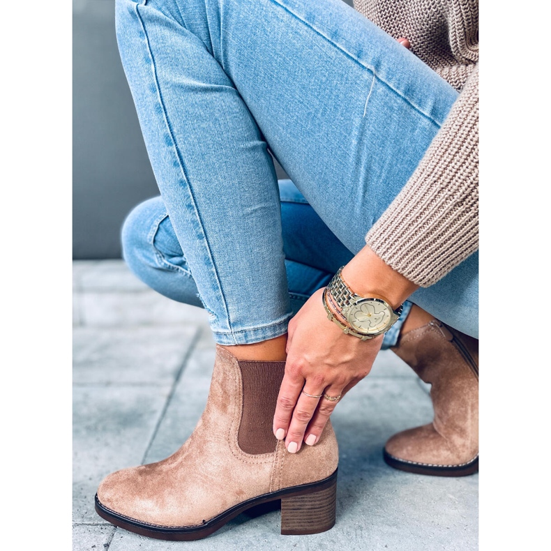 Čizme na široku petu Fill Beige bež 2