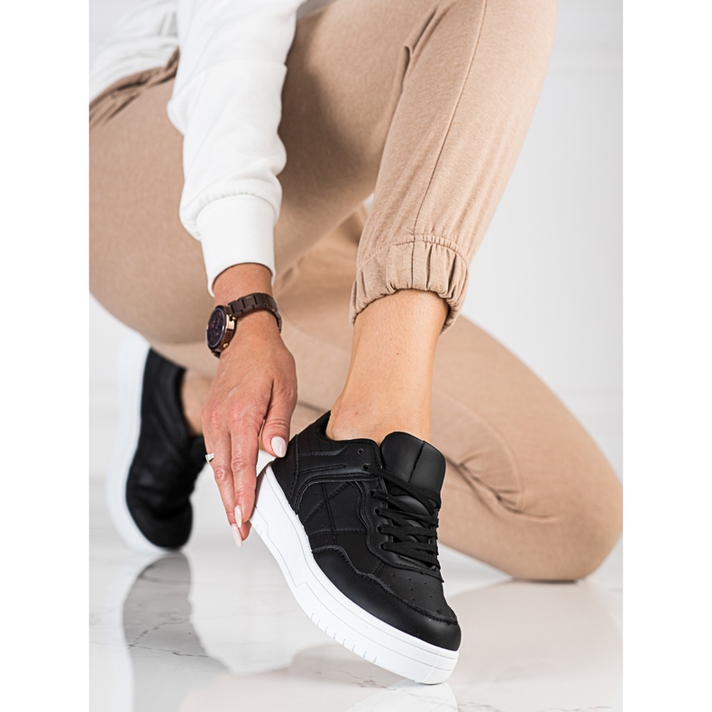 Klasične sportske ženske tenisice Shelovet od ekološke kože crne boje crno 2