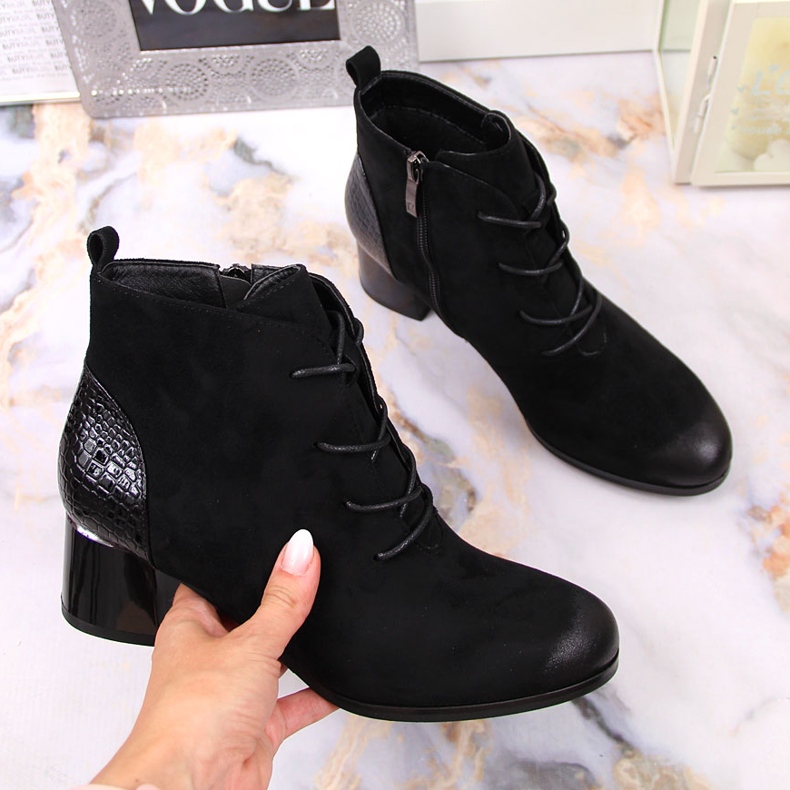 Ženske čizme, izolirane na vezanje od eko antilop crne Potocki crna 1