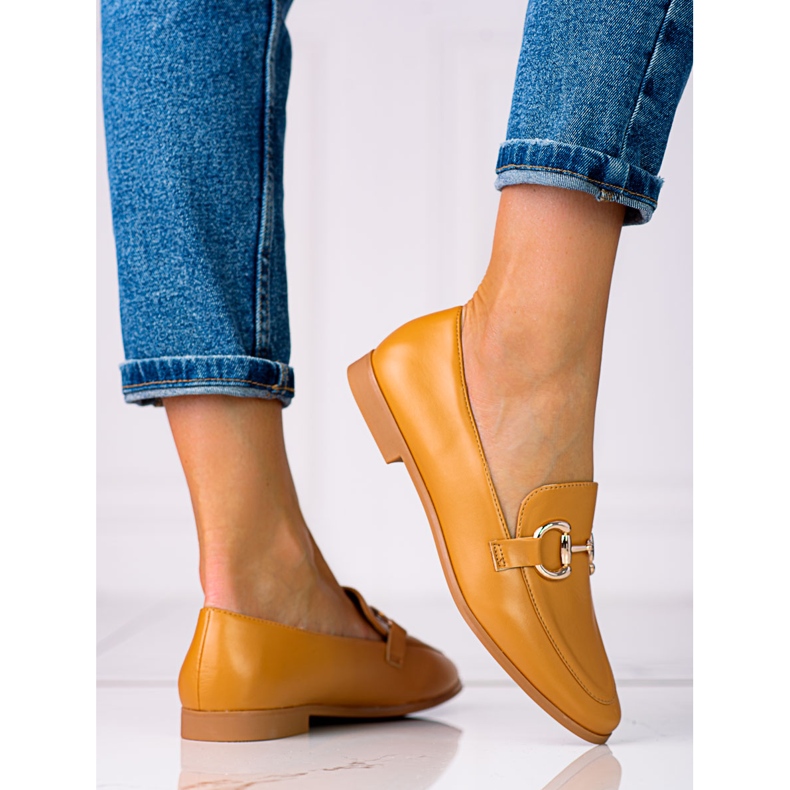 Elegantne ženske Shelovet smeđe mokasinke na nisku petu smeđa 2