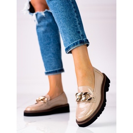 Ženske natikače na platformu Vinceza od lakirane ekološke kože bež boje smeđa 1