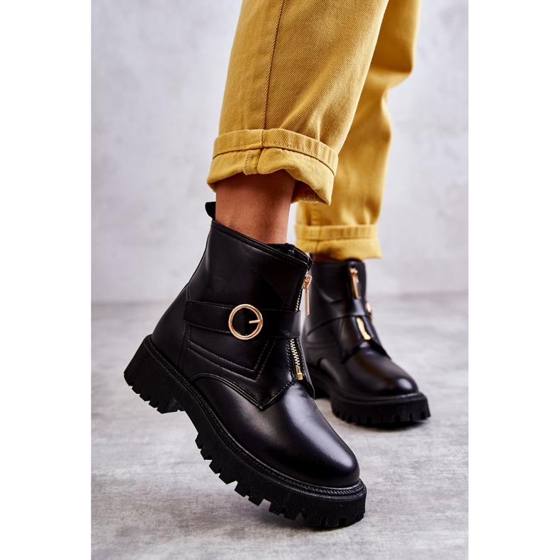 FD1 Kožne crne tople čizme s patentnim zatvaračem Verina crna 2