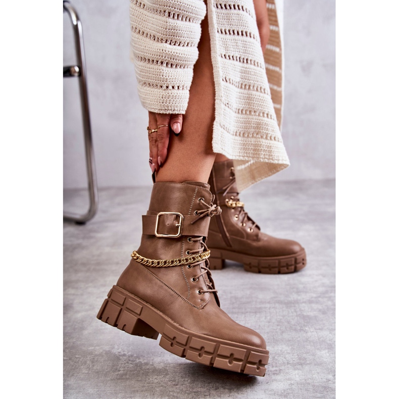 PG1 Modne radničke čizme sa smeđim solesso lancem smeđa 2