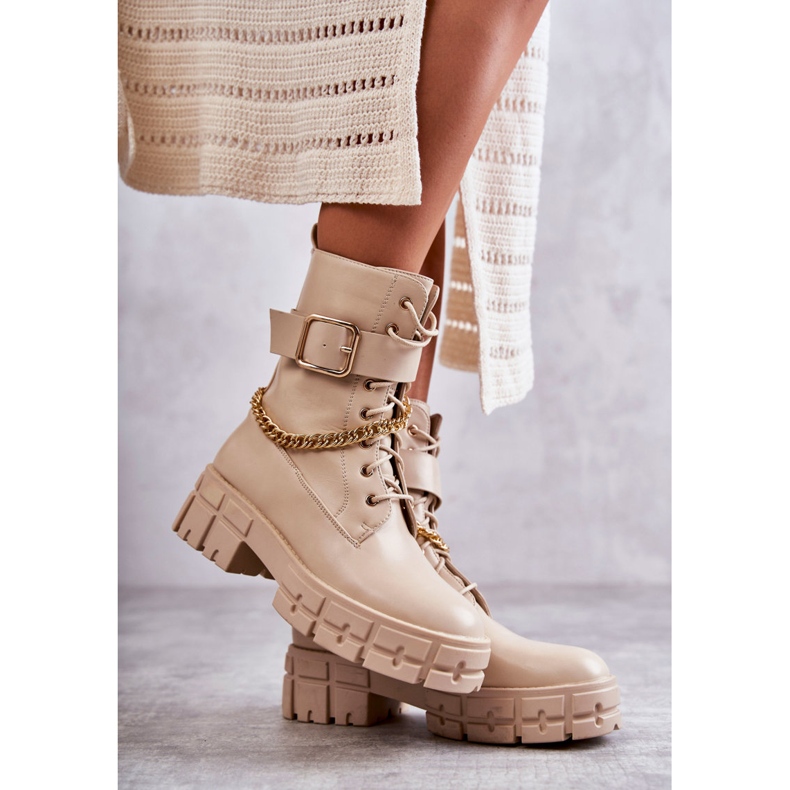 PG1 Moderne radničke čizme s lancem Beige Solesso bež 1