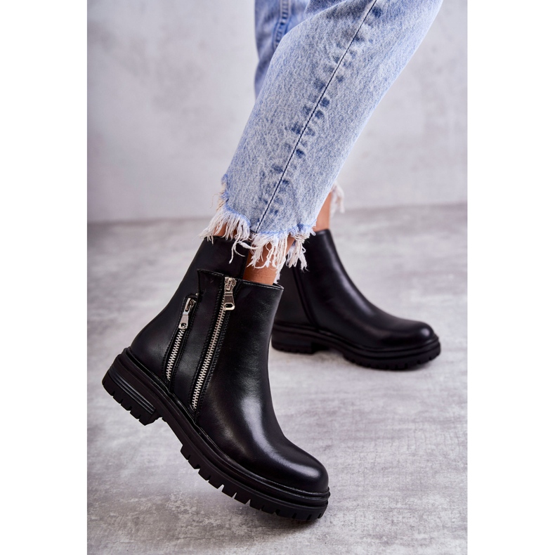 PG1 Ženske kožne čizme s patentnim zatvaračem crne Navarra crno 2