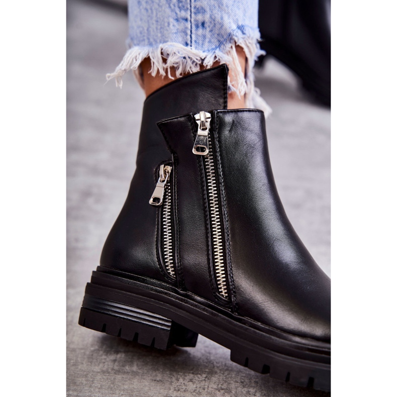 PG1 Ženske kožne čizme s patentnim zatvaračem crne Navarra crno 1