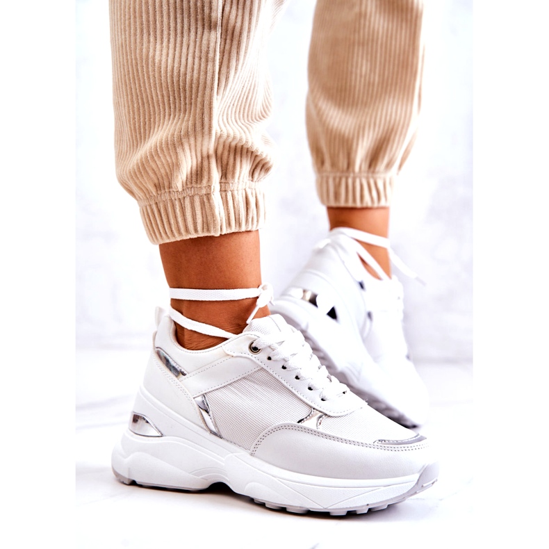 PG1 Ženske sjajne sportske cipele na klin, bijele aktivnosti bijela 3