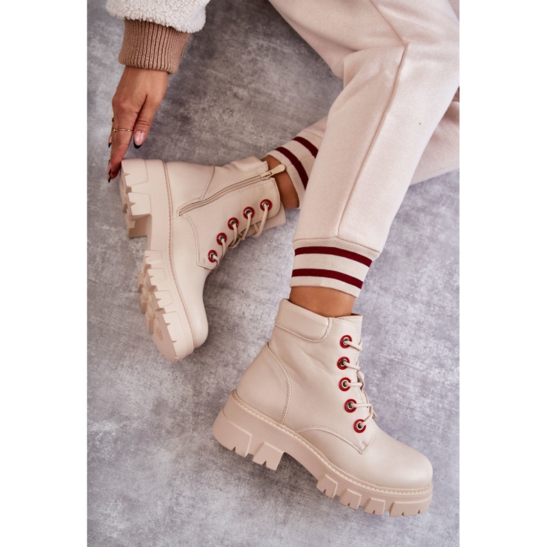 PG1 Kožne čizme Radnici na bež Messa patentni zatvarač 1