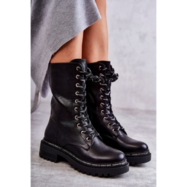 PG1 Visoke tople ženske čizme na vezanje crne Darla crno 1