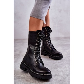 PG1 Visoke tople ženske čizme na vezanje crne Darla crno 2