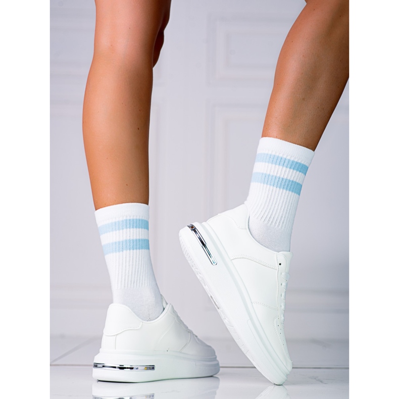 Bijele sportske cipele Shelovet na vezanje od ekološke bijele kože bijela 1