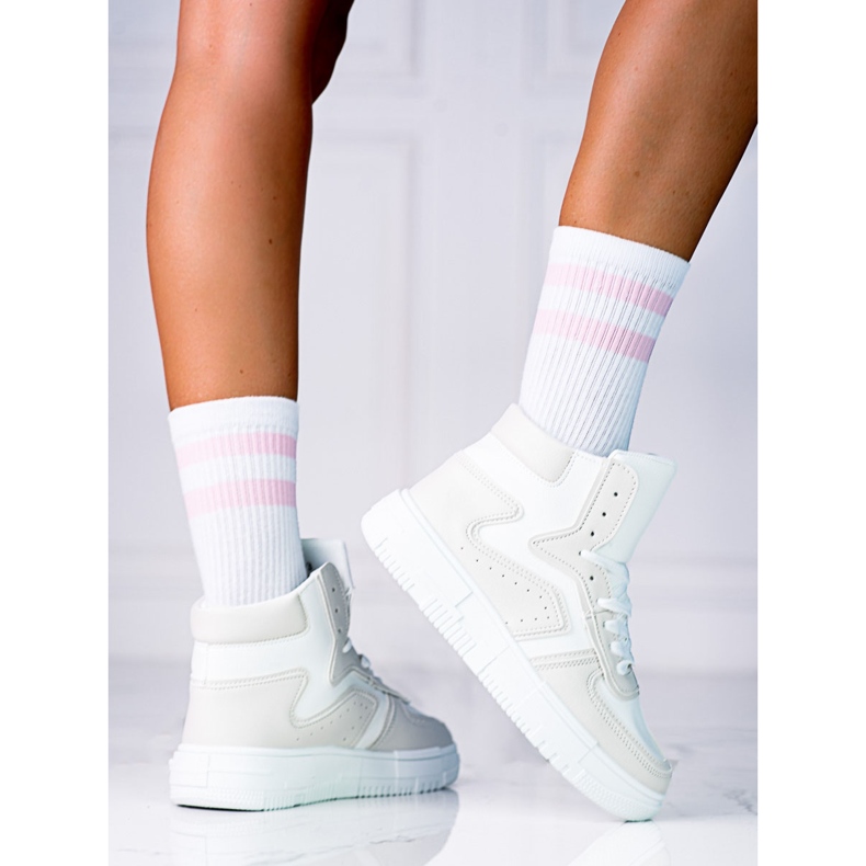 Visoke ženske tenisice Shelovet od ekološke bijele i sive kože bijela siva 1