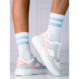 Ženske tenisice na vezanje na platformi Shelovet od ekološke kože u bijeloj i sivo roza boji bijela višebojan 1