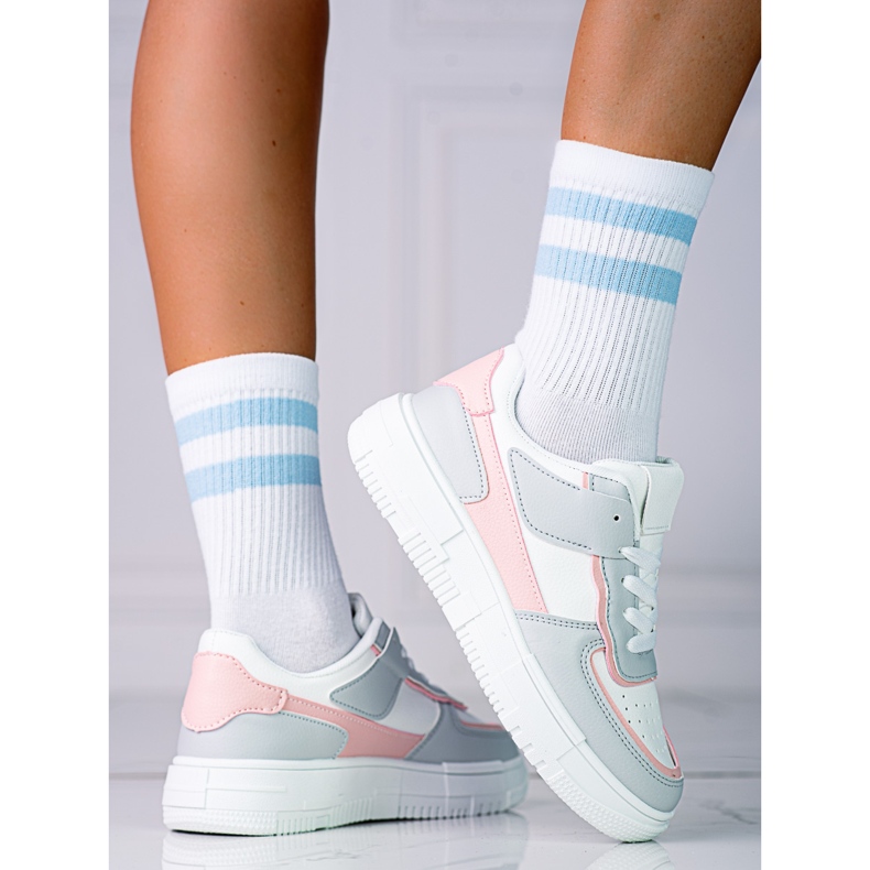 Ženske tenisice na vezanje na platformi Shelovet od ekološke kože u bijeloj i sivo roza boji bijela višebojan 1