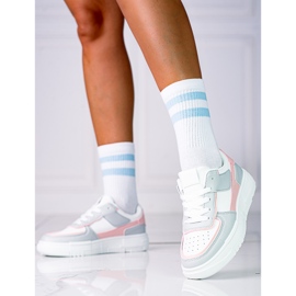 Ženske tenisice na vezanje na platformi Shelovet od ekološke kože u bijeloj i sivo roza boji bijela višebojan 2