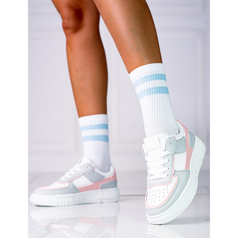 Ženske tenisice na vezanje na platformi Shelovet od ekološke kože u bijeloj i sivo roza boji bijela raznobojna 2