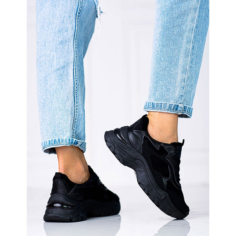 Crne Shelovet ženske tenisice na vezanje s debelim potplatom crna 1