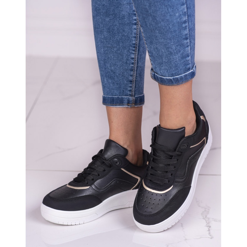 Crne ženske sportske cipele Shelovet na bijeloj platformi crno 1