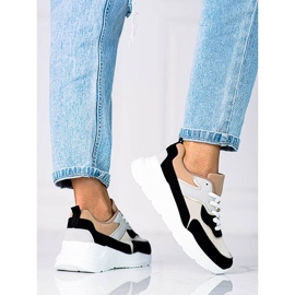 Udobne ženske tenisice Shelovet na debeloj crno-bež platformi 1