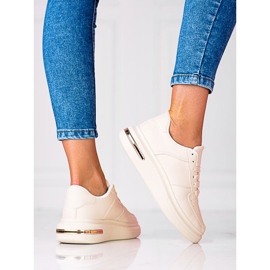 Shelovet bijele sportske cipele na vezanje od ekološke kože, bež boje 2