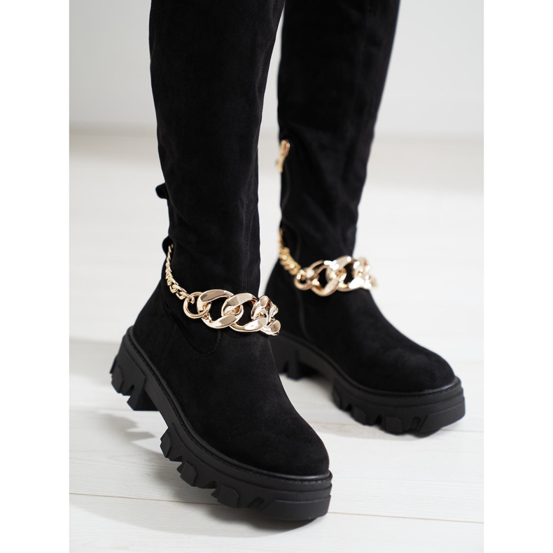 Crne ženske čizme na debelom Shelovet potplatu od ekološkog antilopa crna 1