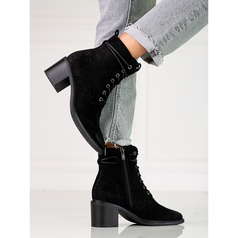 Crne Shelovet ženske čizme na vezanje od ekološkog antilopa crna 1