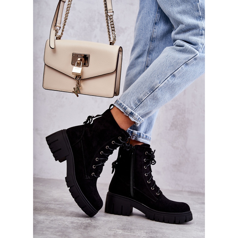 PG1 Ženske tople čizme od brušene kože s patentnim zatvaračem crne Emilien crna 3