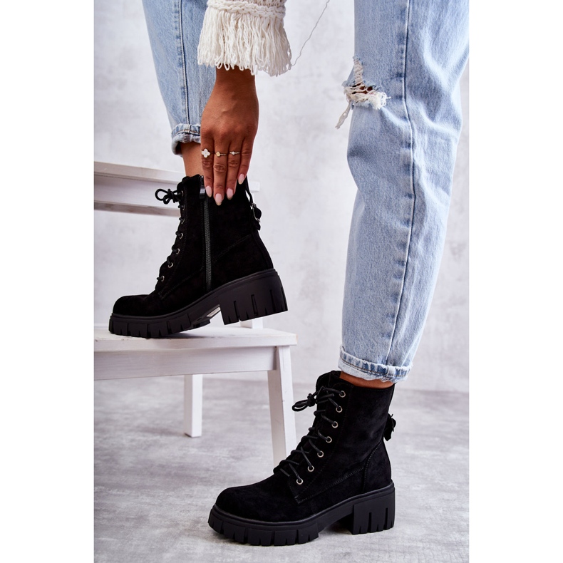 PG1 Ženske tople čizme od brušene kože s patentnim zatvaračem crne Emilien crna 4