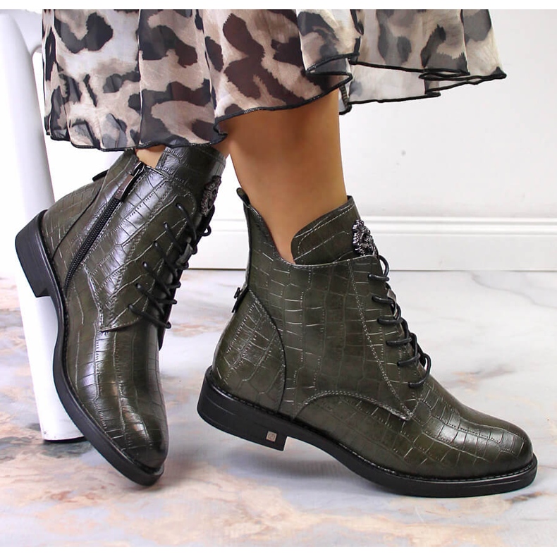 Ženske zelene krokodilske tople čizme Potocki zelena 1