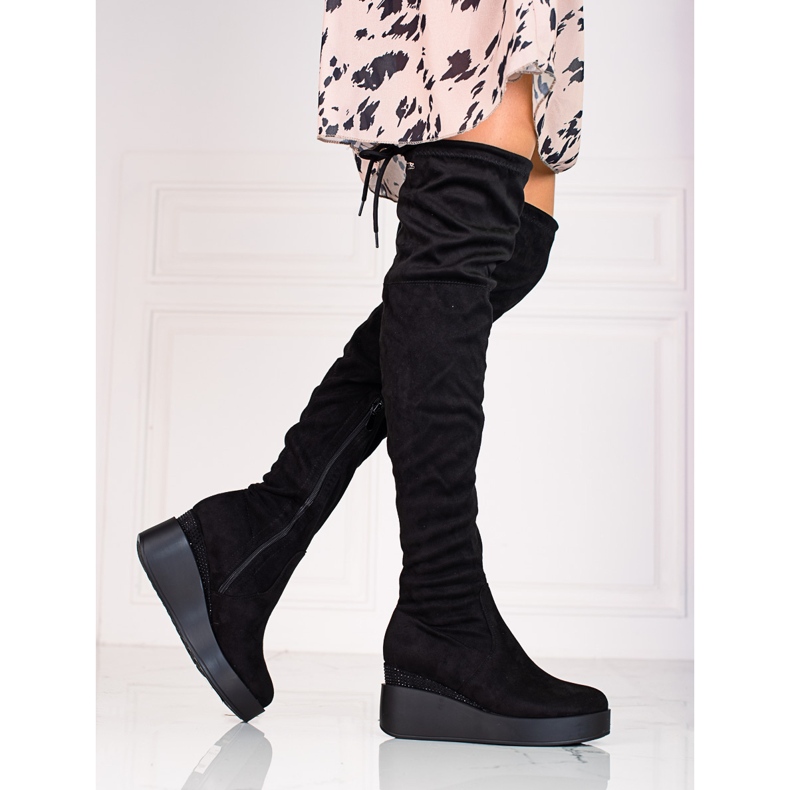 T.Sokolski Ženske čizme do bedara od brušene kože Sokolski crna 1