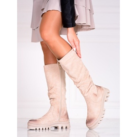 Vinceza Ženske Potocki čizme od brušene kože na debeloj bež platformi 1