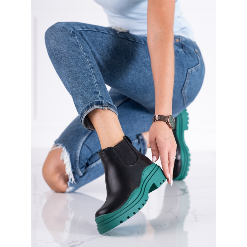 Crne i zelene čizme za žene Shelovet Jodhpur čizme na platformu crno 2