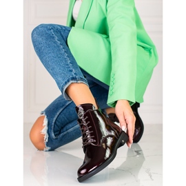 W. Potocki Lakirane elegantne ženske čizme Potocki s vezicama klaret crvena 1