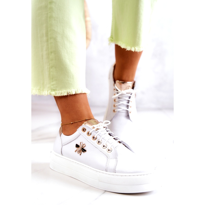 Ženske kožne sportske cipele na filipczyk platformi s cirkonima bijelim bijela 3