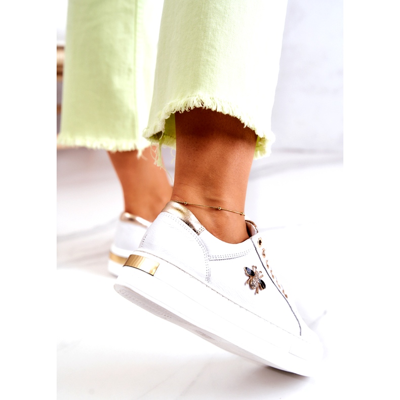 Ženske kožne sportske cipele na filipczyk platformi s cirkonima bijelim bijela 4