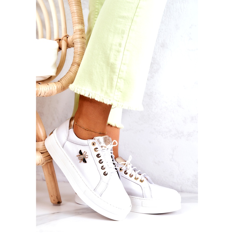 Ženske kožne sportske cipele na filipczyk platformi s cirkonima bijelim bijela 2