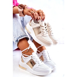 S.Barski Ženske kožne sportske cipele na klin, bež Larson 5