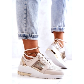 S.Barski Ženske kožne sportske cipele na klin, bež Larson 3