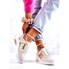 S.Barski Ženske kožne sportske cipele na klin, bež Larson 2