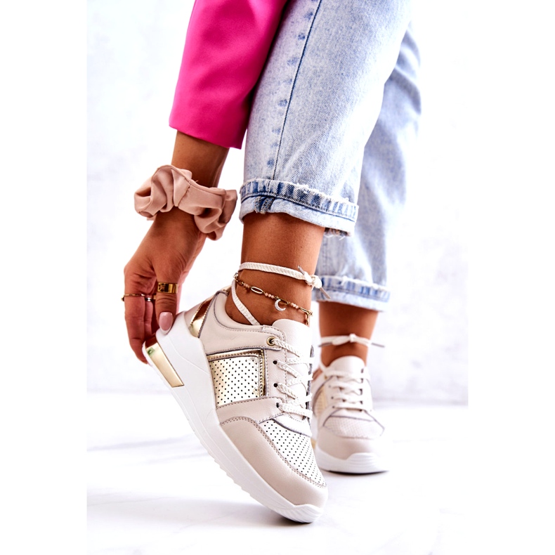 S.Barski Ženske kožne sportske cipele na klin, bež Larson 1