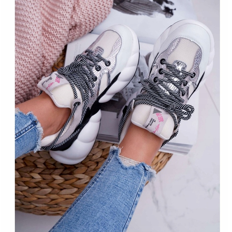 Ženske sportske cipele Big Star by Daniel Lopez White FF274A546 bijela crno srebro 4