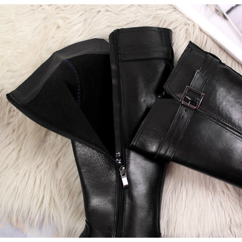 Crne kožne ženske čizme Dolce Pietro crna 2