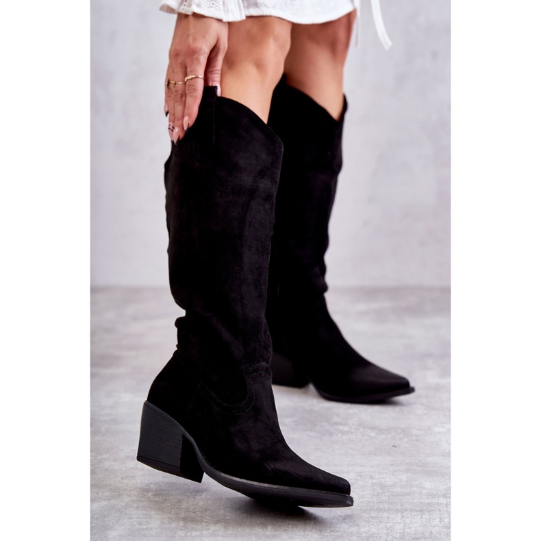 WS1 Crne kaubojske čizme Casey od brušene kože crna 1