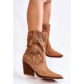 FB1 Moderne kaubojske čizme od brušene kože s Camel Coralie cvjetovima smeđa 1
