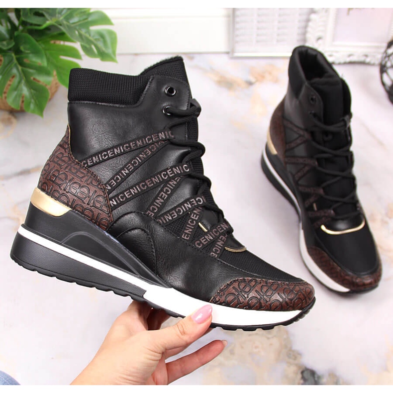 Ženske crne wedge tenisice Potocki crna 1