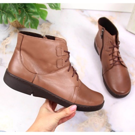 Udobne smeđe kožne čizme za žene izolirane smeđe Łukbut LUK1816B smeđa 1