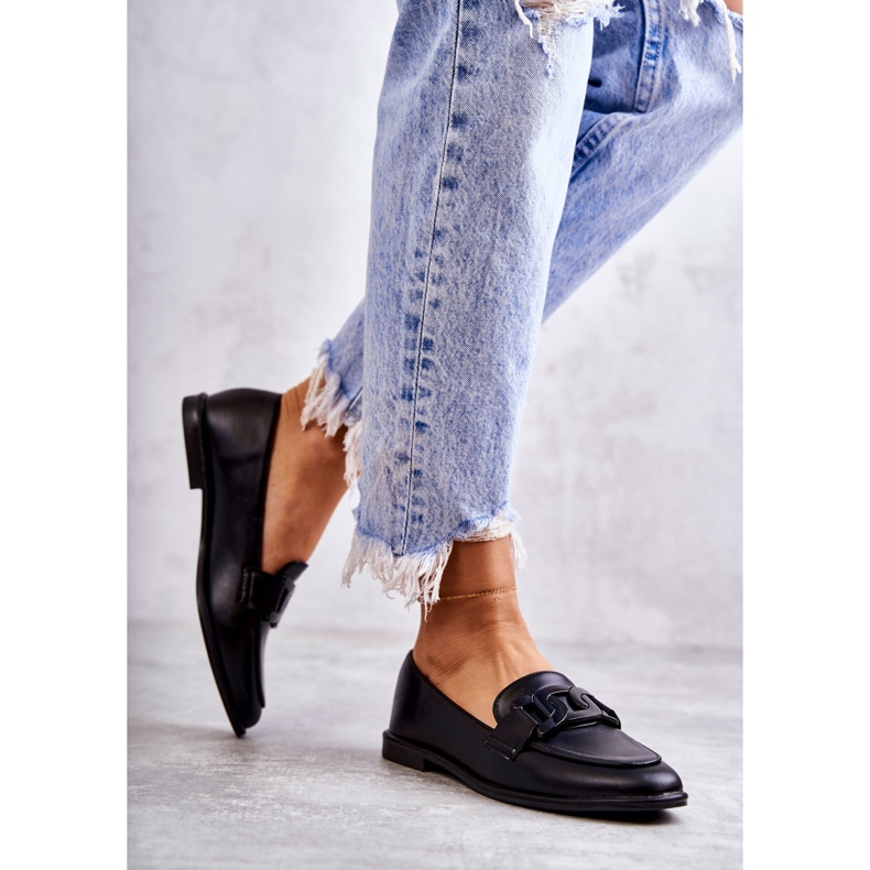 FB2 Ženske kožne mokasine s crnim Kerrie ukrasom crno 1