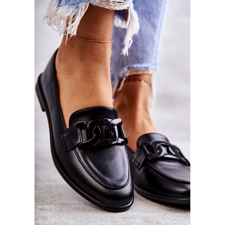 FB2 Ženske kožne mokasine s crnim Kerrie ukrasom crno 2